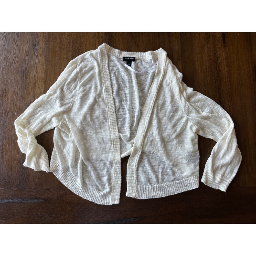 Torrid White Slub Knit Open Front Shrug Cropped Cardigan Sweater Womens Size 1